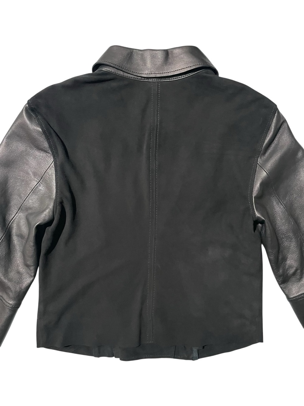 PAIGE Silvie Black Leather Suede Contrast Cropped Moto Jacket XS - Picture 9 of 12
